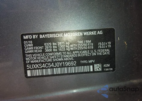 2018 BMW X5 xDrive35D из США, поврежденный, VIN 5UXKS4C54J0Y19692